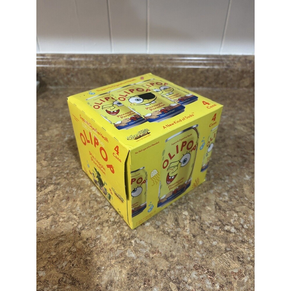 Spongebob Olipop Pineapple Paradise Prebiotic Soda limited edition, 4-PACK NEW